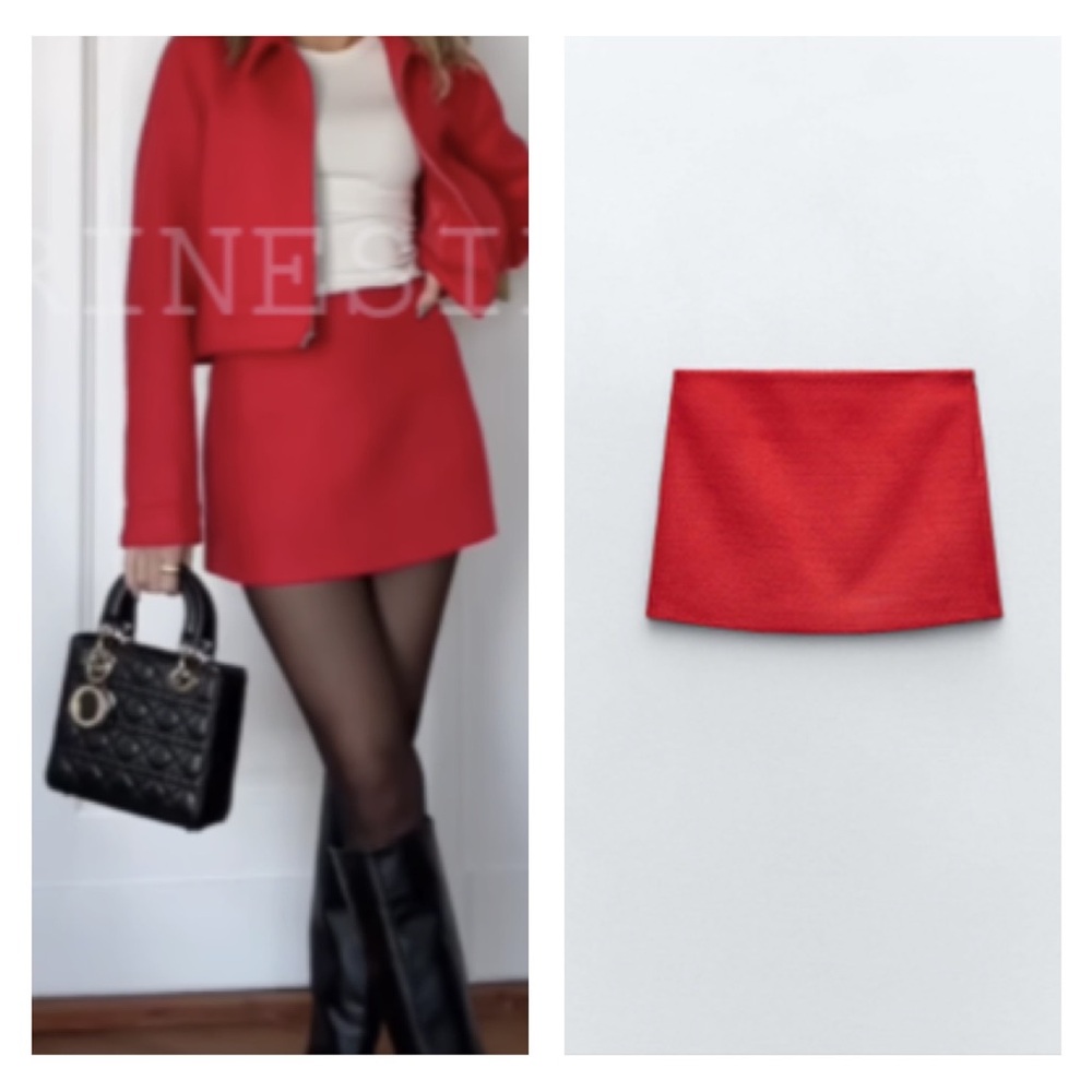 NWT Zara red textured mini skirt